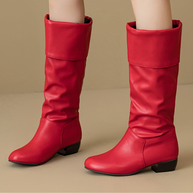 Waterproof Winter Boot - Slip-on-Kniehohe Stiefel, plissierte Herbstschuhe, hoher Stiefel