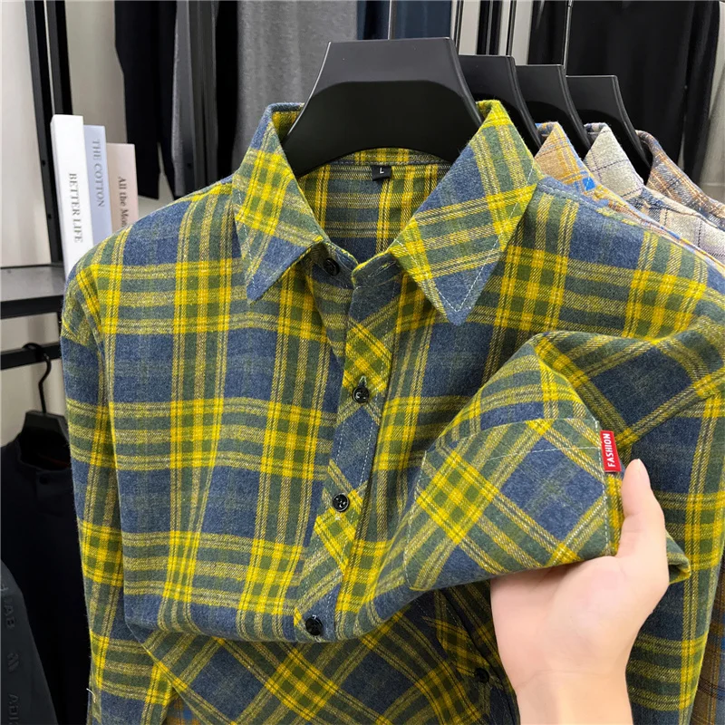 Flannel Shirt Lined - Herren Langarm Retro Karierte Flanellhemden mit