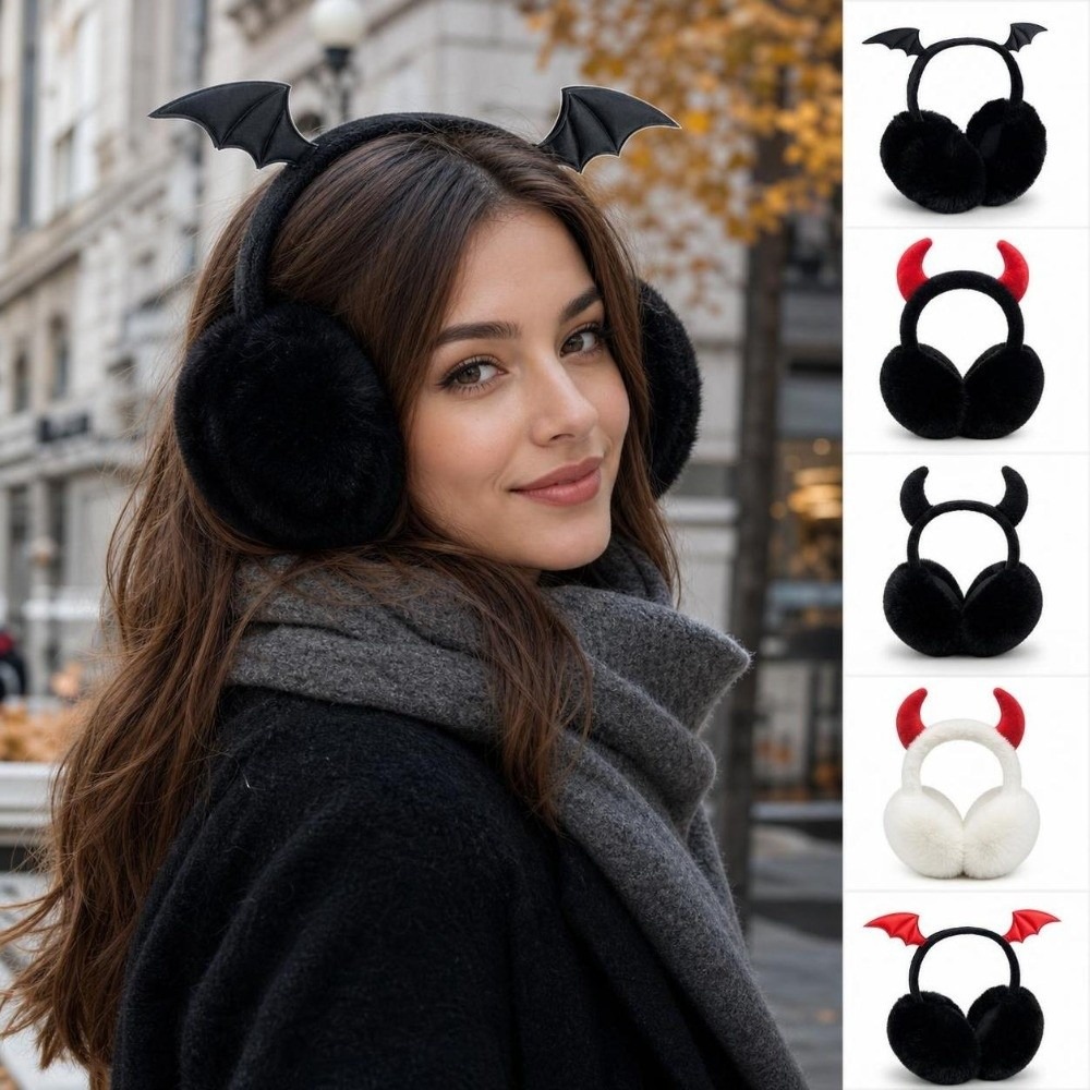 Earmuffs Foldable - Gotische Faltbare Ohrenwärmer Fledermausflügel Teufelshorn Kunstfell