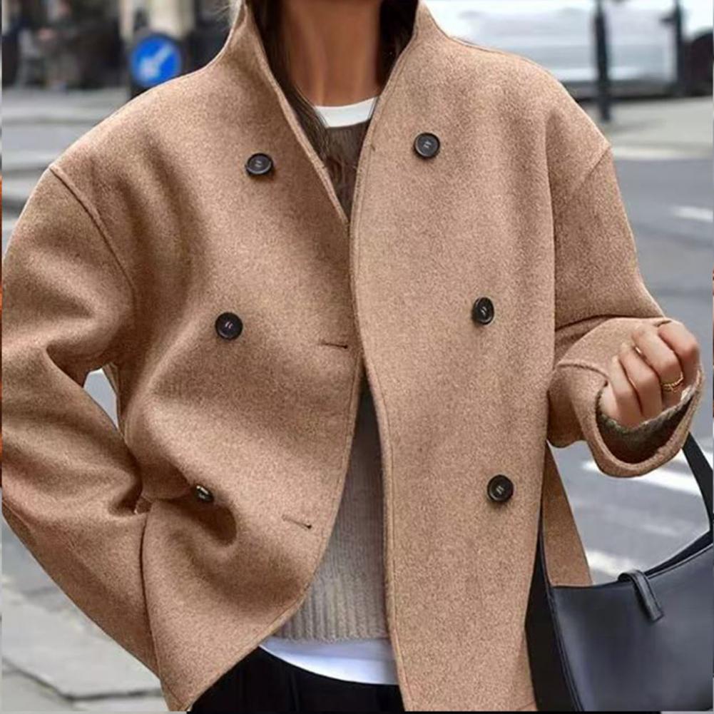 Wool Coat Peacoat - Damen-Wintermantel, kurzer Wollmantel, zweireihiger eleganter Mantel,